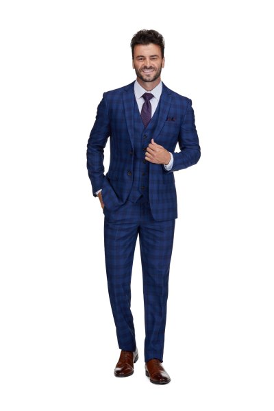 Gino Vitale Mens Slim Fit Check Suit