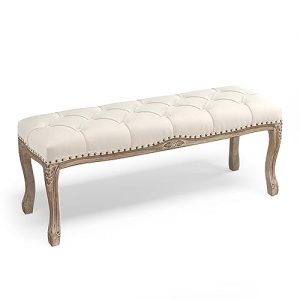 French Vintage Tufted Bench, 45.2″