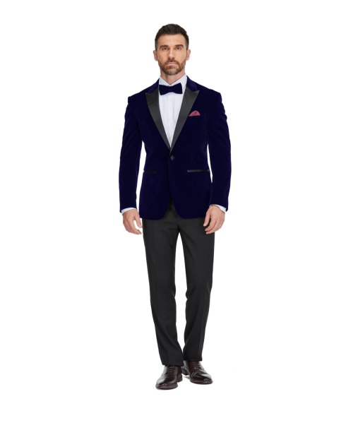 Gino Vitale Mens 2-Piece Velvet Birdseye Lapel Slim-Fit Tuxedo Midnight blue
