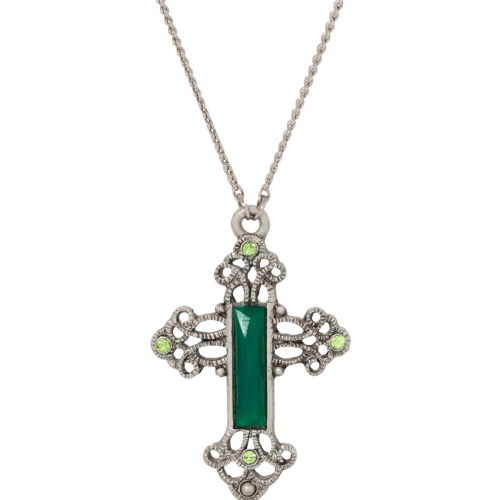 Symbols of Faith Tone Locket Faux Pearl Necklace