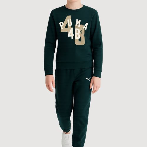 Boys Hooded 48 Puma Graphic Kangaroo Pocket Sweatshirt, Black