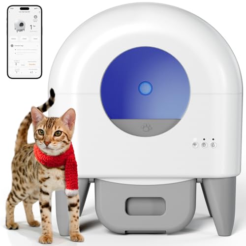 Fumoi Automatic Litter Box Self Cleaning Litter Box Large Capacity for Multiple Cats, App Control with Safety Sensors, Removable Washable Liner,2 Rolls Garbage Bags,Grey