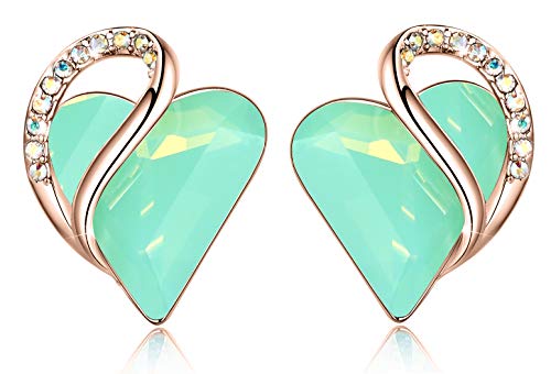 Mothers Day Gifts 18K Rose Gold Plated Love Heart Stud Earrings with Healing Stone Crystal
