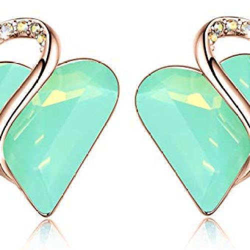 Mothers Day Gifts 18K Rose Gold Plated Love Heart Stud Earrings with Healing Stone Crystal