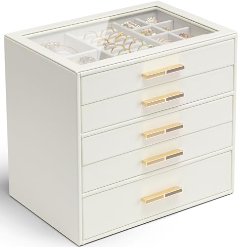 Glass Lid Jewelry Organizer with 5 Drawers