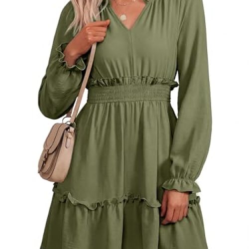 Womens Long Sleeve Mini Dress Casual Spring