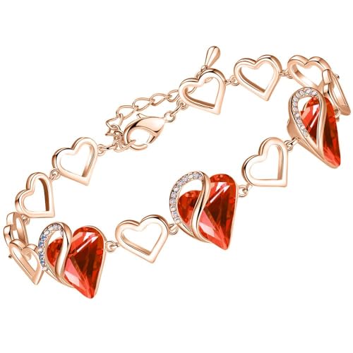 18K Rose Gold Plated Love Heart Link Bracelet with Healing Stone Crystal