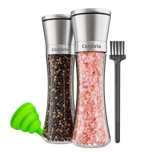 Premium Salt, Pepper, Spice Grinder Set of 2, Refillable Stainless Steel