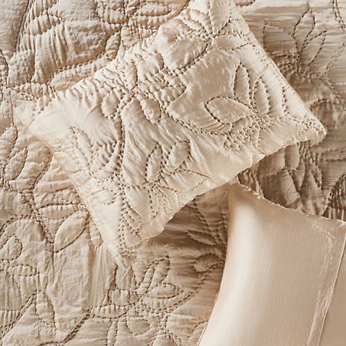 Silky Floral Stitched Shams, Set of 2