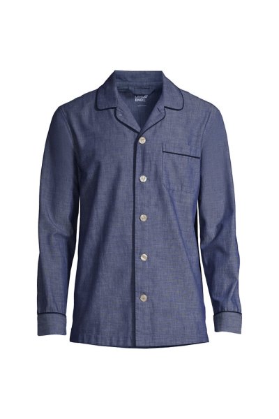 Mens Essential Pajama Shirt Lands End Blue
