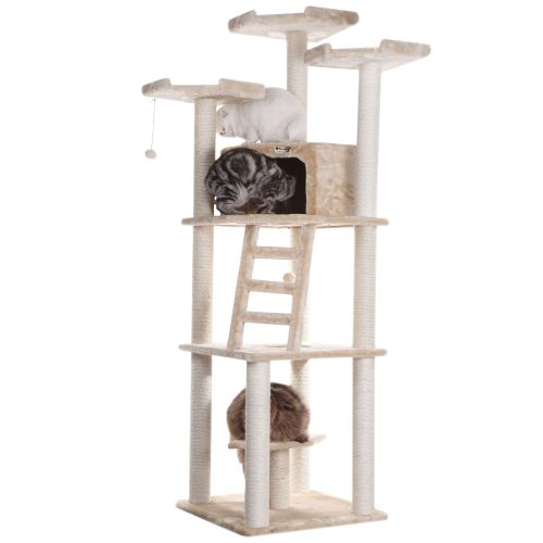 Armarkat 80-In Faux Fur With Playhouse And Ladder Multi-Level Real Wood Cat Tree, Beige, Size: 80 lb | PetSmart