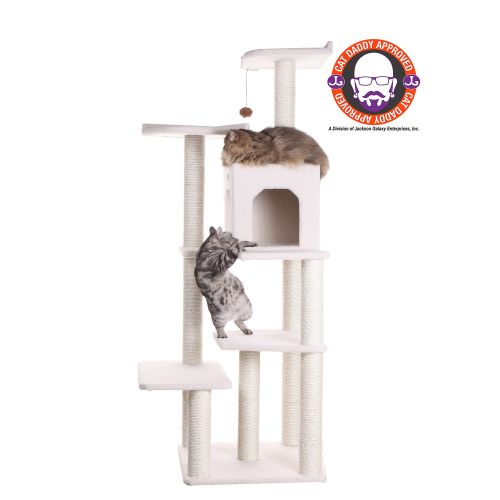 Armarkat 68-In Classic Faux Fleece Real Wood Cat Tree Multi-Level Tower, Ivory | PetSmart