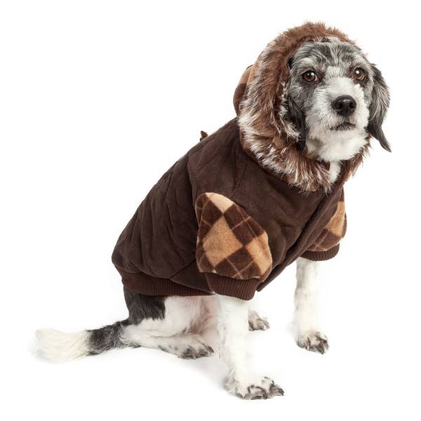 Pet Life Argyle Parka Dog Coat in Brown, Size: Large | PetSmart