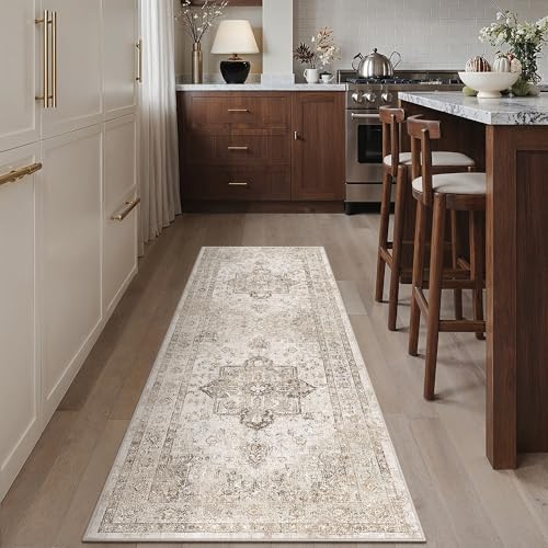 Taupe Runner Rug 2×6 Hallway Kitchen Washable