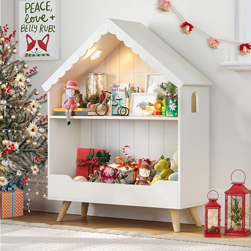 Kids Dollhouse Bookshelf with Motion-Activated Light,