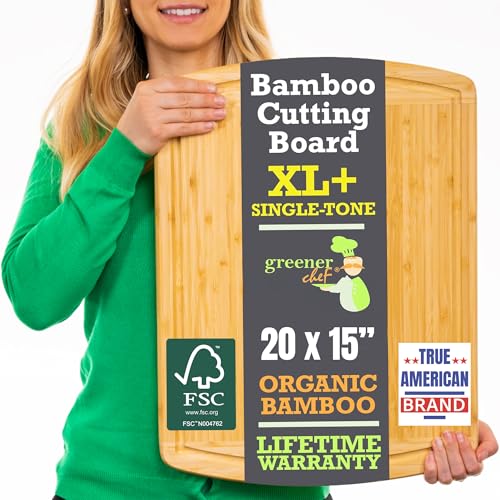 GREENER CHEF 20-Inch Organic Bamboo Cutting Board