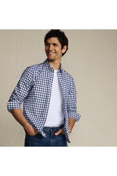 Mens Tailored Fit No Iron Twill Long Sleeve Shirt Lands End Blue