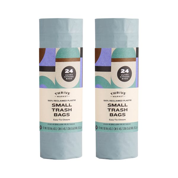 Thrive Market 100% Reclaimed Plastic Small Trash Bags, 4 Gallon 2 rolls x 24 bags