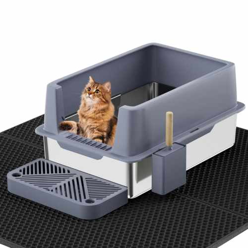LOVMOR Stainless Steel Cat Litter Box with Lid Extra Large Metal Kitty Litter Box with Scoop | SF-L-MSP01