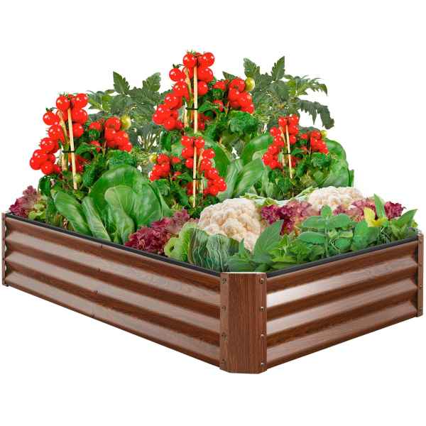 Best Choice Products 6x3x1ft Outdoor Metal Raised Garden Bed for Vegetables Flowers Herbs Plants - Wood Grain one_size in Brown | SKY6635