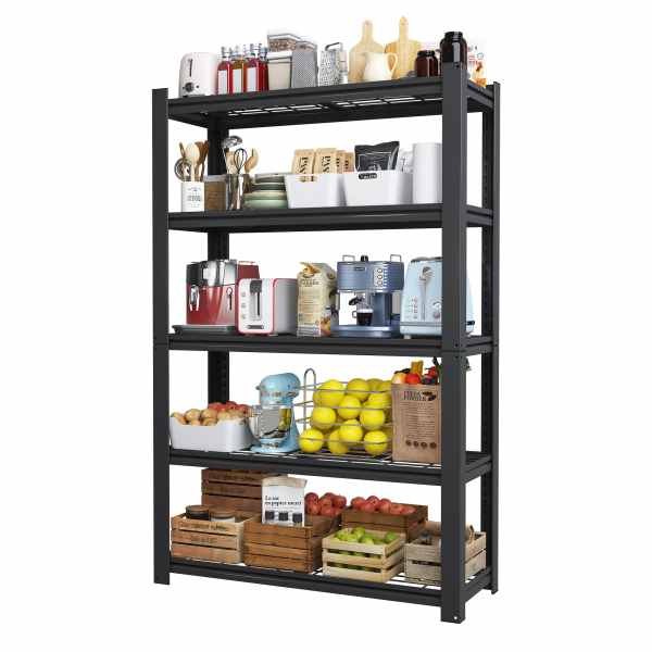 LOVMOR 72 inch H 5-Tier Adjustable Heavy Duty Shelving Metal Mesh Storage Rack for Pantry Garage Kitchen Black one_size | SF-R-T2398P306288