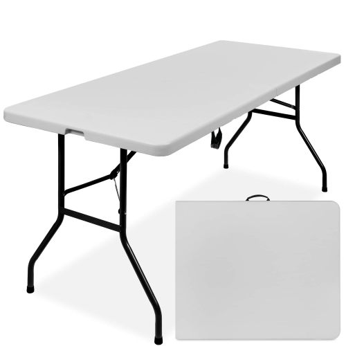 Best Choice Products 6ft Plastic Folding Table Indoor Outdoor Heavy Duty Portable w/ Handle Lock – Light Gray Rubber one_size | SKY8050
