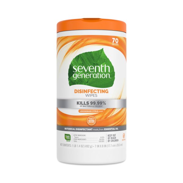 Seventh Generation Disinfecting Wipes, Lemongrass Citrus 70 wipes