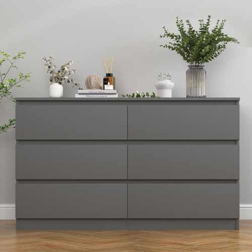 VERYKE Modern 6-Drawer Double Dresser Wide Chest for Bedroom or Living Room one_size in Gray | LL-DR002GY
