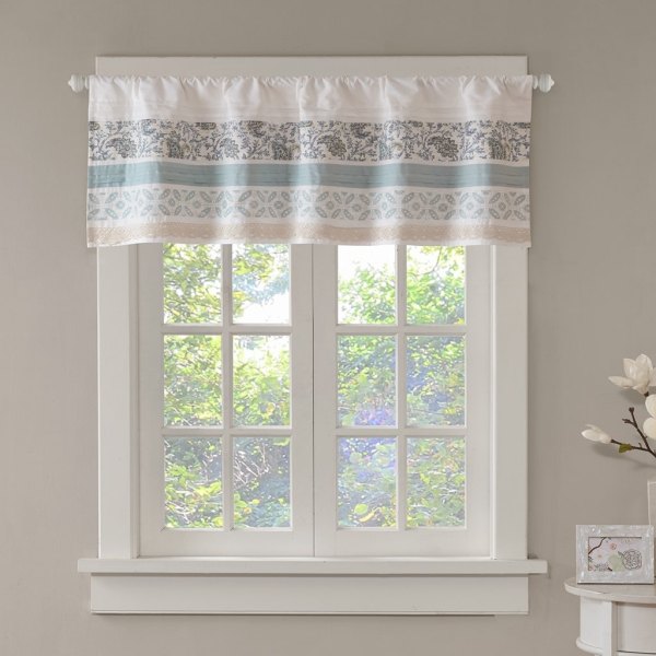 LOVMOR Printed Pieced Rod Pocket Valance Aqua 50x18 one_size | SF-X-B03598350