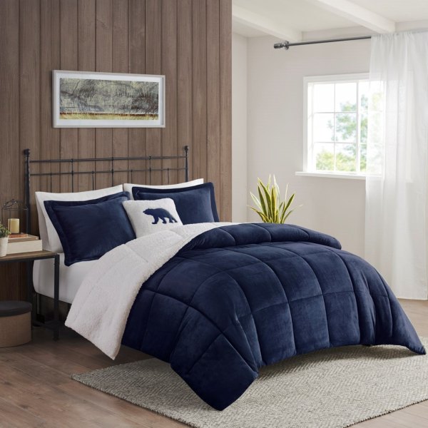 GDFStudio GDF Studio - Alton Plush to Sherpa Down Alternative Comforter Set - Navy and Ivory Polyester one_size in Blue | 351460
