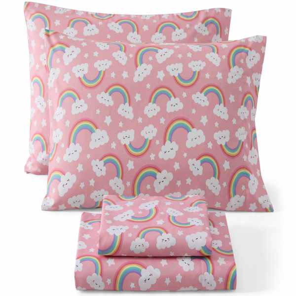 HLC.me Printed Kids Bed Sheets Multi Piece Patterned Bed Sheet Set Wrinkle Resistant and Ultra Soft Fits Mattresses up to 15 Inches Deep