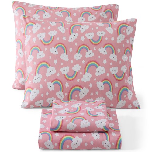 HLC.me Printed Kids Bed Sheets Multi Piece Patterned Bed Sheet Set Wrinkle Resistant and Ultra Soft Fits Mattresses up to 15 Inches Deep