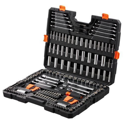 LOVMOR Mechanics Tool Set and Socket Set 1/4in 3/8in 1/2in Drive Deep and Standard Sockets 205 Pcs SAE and Metric Mechanic Tool Kit with Bits