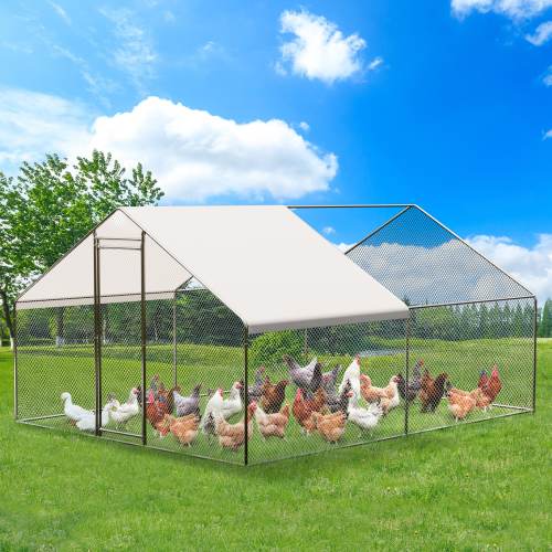 Garvee Large Walk In Metal Chicken Coop Secure Outdoor Poultry Cage with Cover Heavy Duty Wire Run for Chickens Ducks Rabbits Small Pets Ideal for