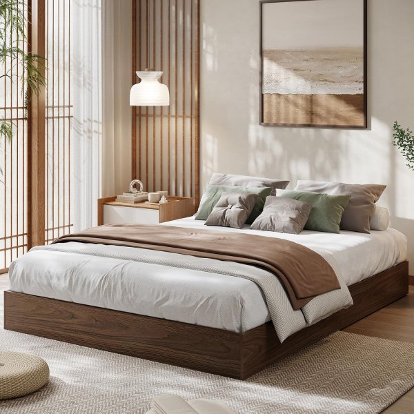 Garvee Size Wood Platform Bed Frame Minimalist Wooden Bed Without Headboard Sturdy Slat Support No Box Spring Needed Easy Assembly