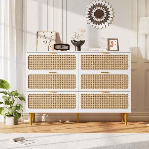 Rattan 6 with Deep Chest of Drawers with Wide Top
