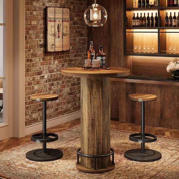 Tribesigns 3 Piece Dining Table Set for 2 Brown 37.8 H x 23.6 W Round Bistro Pub Table with 2 Chairs for Dining Coffee Cocktail Living Room Small