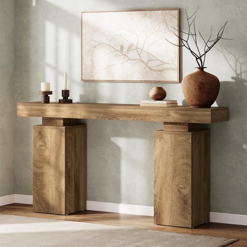 Tribesigns 63 inch W Natural Wood Finish Long Console Table for Hallway Living Room one_size | LWSC-RY0238