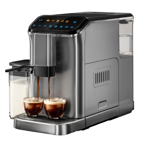 7.5-in Double Boiler Fully Automatic Coffee Machine in Silver with 15 Gear Adjustments one_size | N