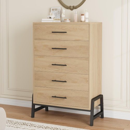 Garvee 5 Dresser for Bedroom Tall Drawer with Large Storage Space Freestanding Wooden Closet Storage Dresser Chest for Living Room Bedroom