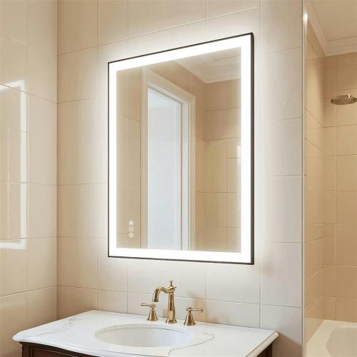 Choco Moon Vertical Rectangle LED Bathroom Mirror Black Metal Frame Ideal for Daily Bathroom Routines Black one_size | 5293614720906