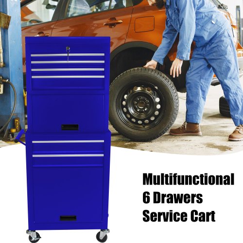 Anysun Detachable 2 in 1 Tool Cabinet with Lock 6 Drawers on Wheels Blue for Tool Storage one_size | AS-HI03M02041-B0
