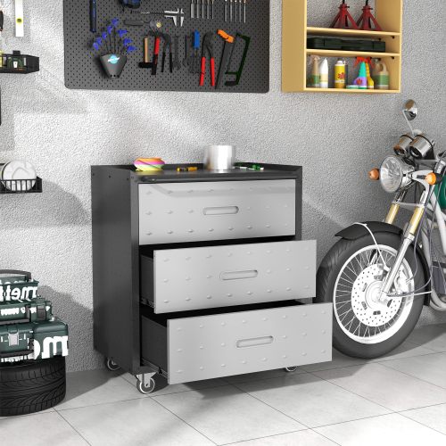 Anysun Rolling 3 Drawer Tool Cabinet 30 Inch Heavy Duty Metal Construction with Locking Wheels one_size | AS-HI03M02048-K4
