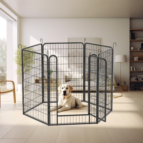 LUXEYARD 6 Panels Heavy Duty Metal Playpen with door 39 37inchH Dog Fence Pet Exercise Pen for Outdoor Indoor one_size | DS-M-BAC03525