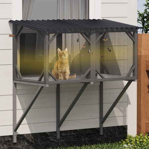 LUXEYARD Cat Window Box 43.3 inch Catio Outdoor Cat Enclosure with Bug Proof Net one_size | DS-R-P313981