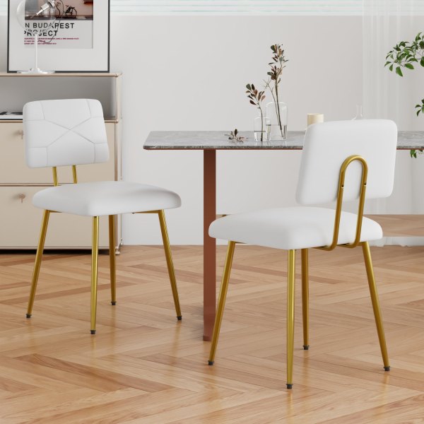 Vecelo Upholstered Dining Chairs Set of 2 PU Leather Dining Room Chairs with X Back Design Metal Legs Kitchen Dining Chairs White one_size