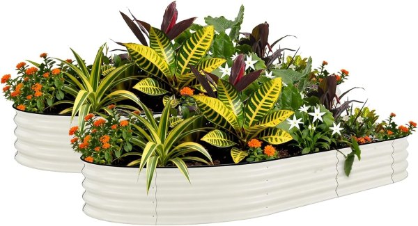 GAOMON 0.6mm Color Steel Oval Garden Planter Heavy Duty Raised for Outdoor Vegetables Beige 300x120x45cm