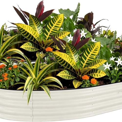 GAOMON 2PCS 0.6mm Color Steel Oval Garden Planter Beds- Heavy Duty Raised Beds for Outdoor Garden Vegetables Beige 240x60x45cm one_size