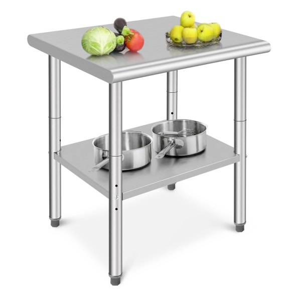 IdealHouse 30x24 Inch - Double Layer Stainless Steel Work Table with Adjustable Undershelf - NSF Certified Prep Bench for Kitchen Restaurant or