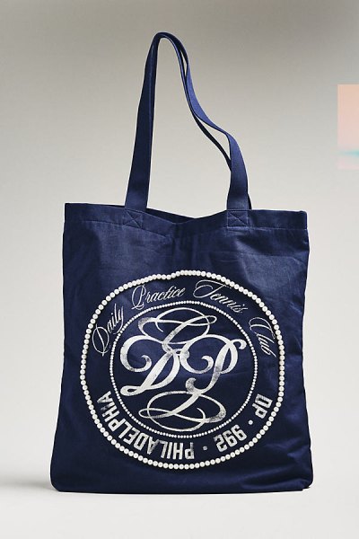 Printed Beaded Canvas Tote Bag